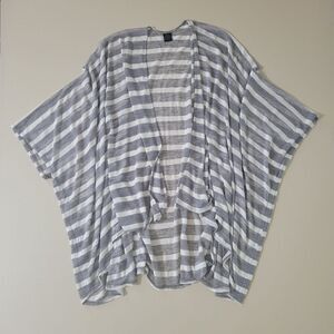 Cejon Gray Stripe Short Kimono Style Lightweight Open Front Cardigan Shawl